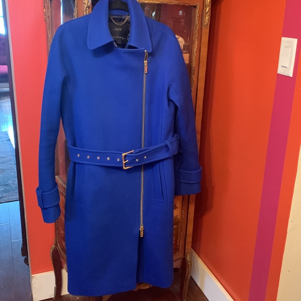 J. Crew Melton Wool Blue Belted Coat - Picture 4 of 6